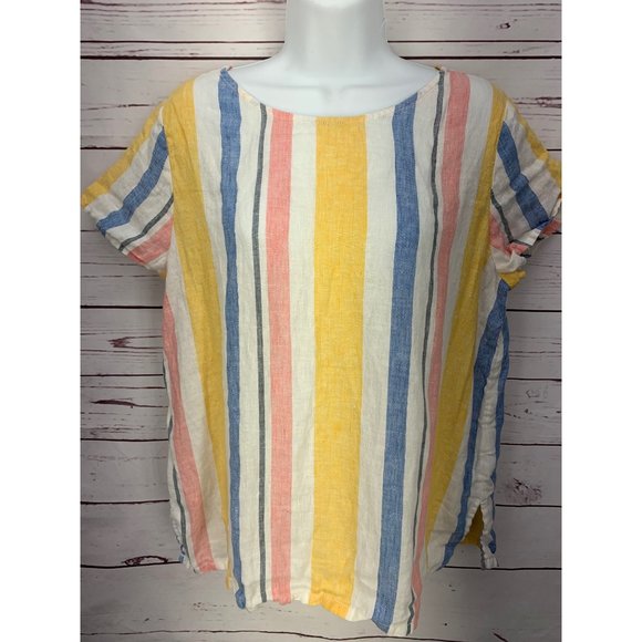 C&C California Multicolored‎ Striped Linen Medium Blouse - Picture 1 of 10